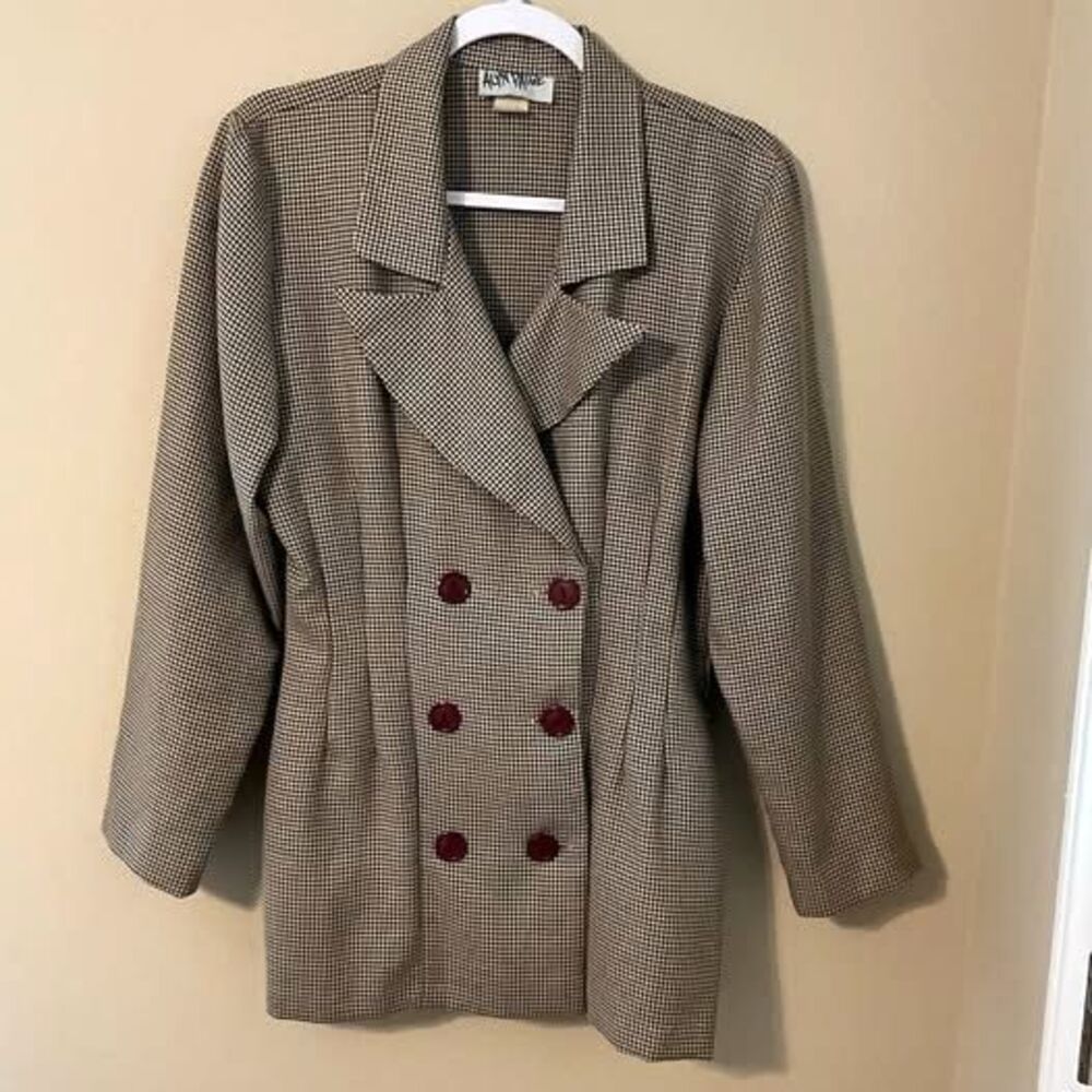Vintage 90s Style Double Breasted Blazer Dark Academia With Red Buttons